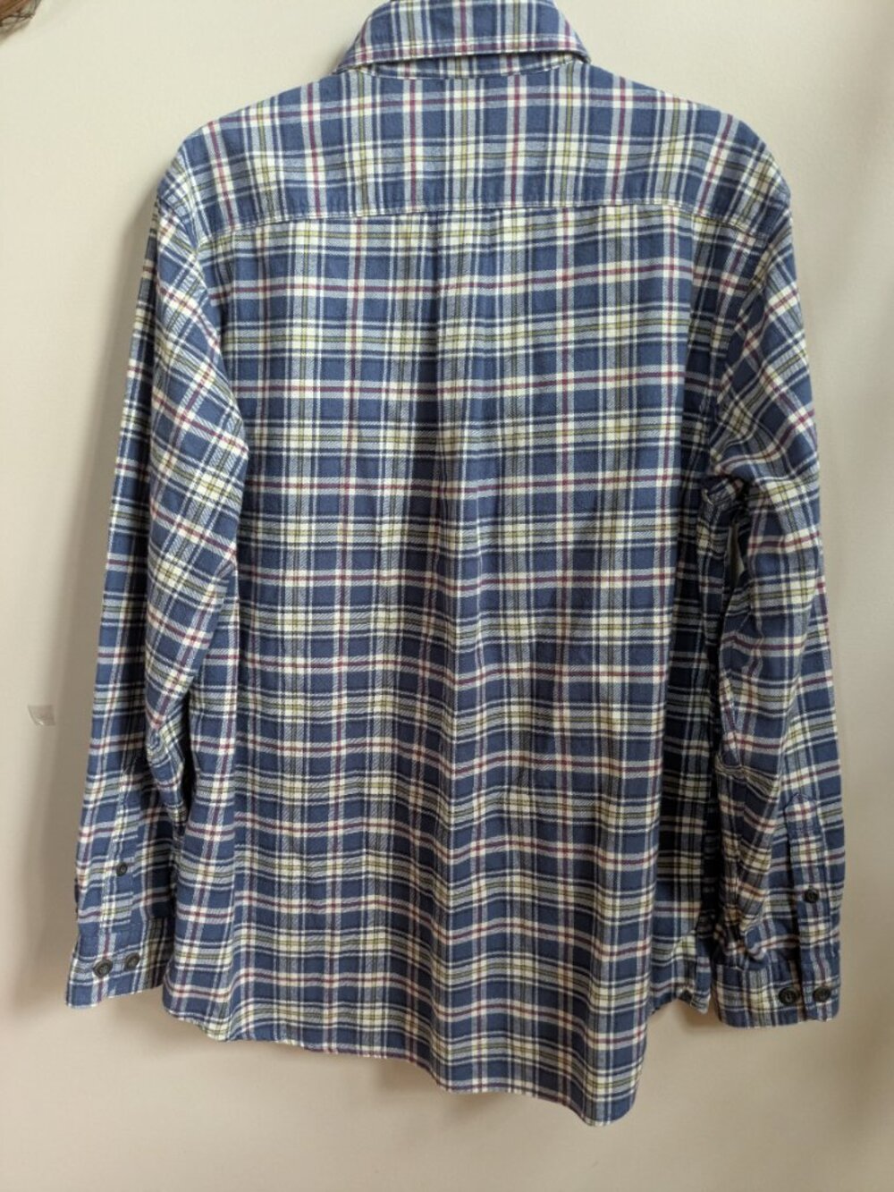 eddie bauer men's M blue white red yellow long sleeve flannel 100% cotton #479 - Picture 4 of 5